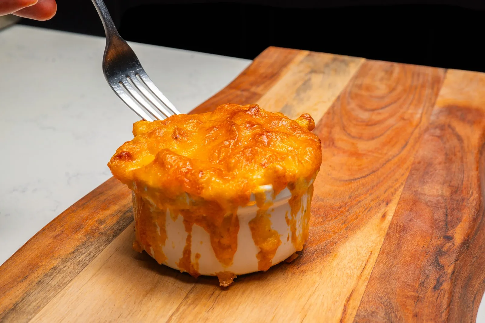 Baked mac and cheese in a ramekin