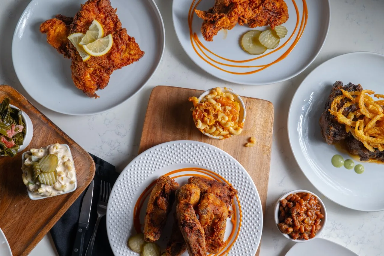 A spread of plates from above
