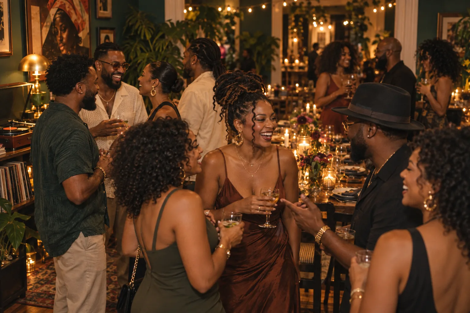 Guests mingling with drinks before a Supper Club dinner