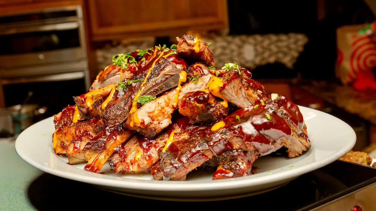 A platter of double-sauced ribs